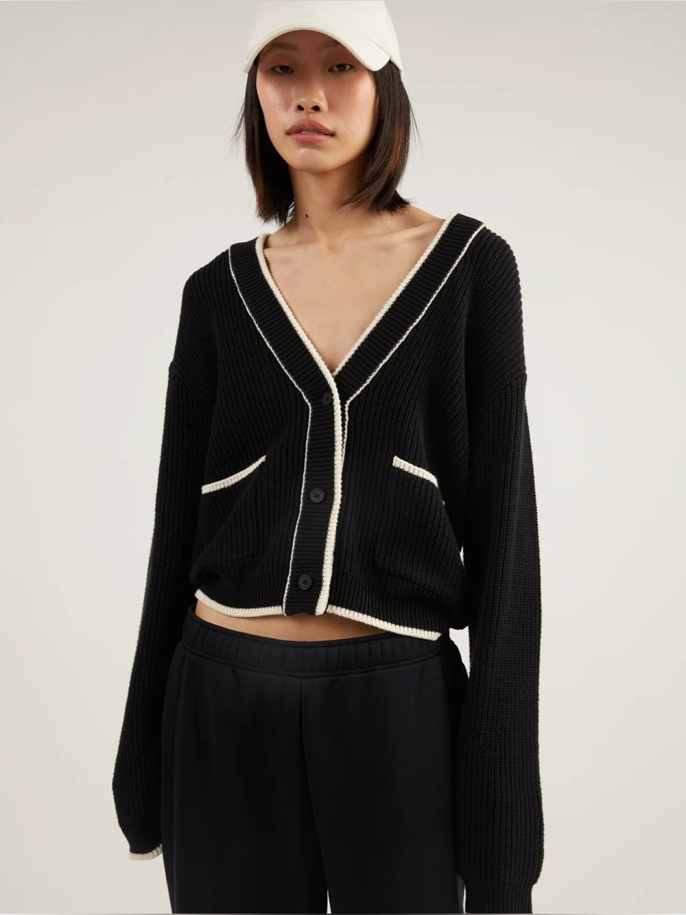 Oak + Fort Contrast Trim Varsity Cardigan Size S